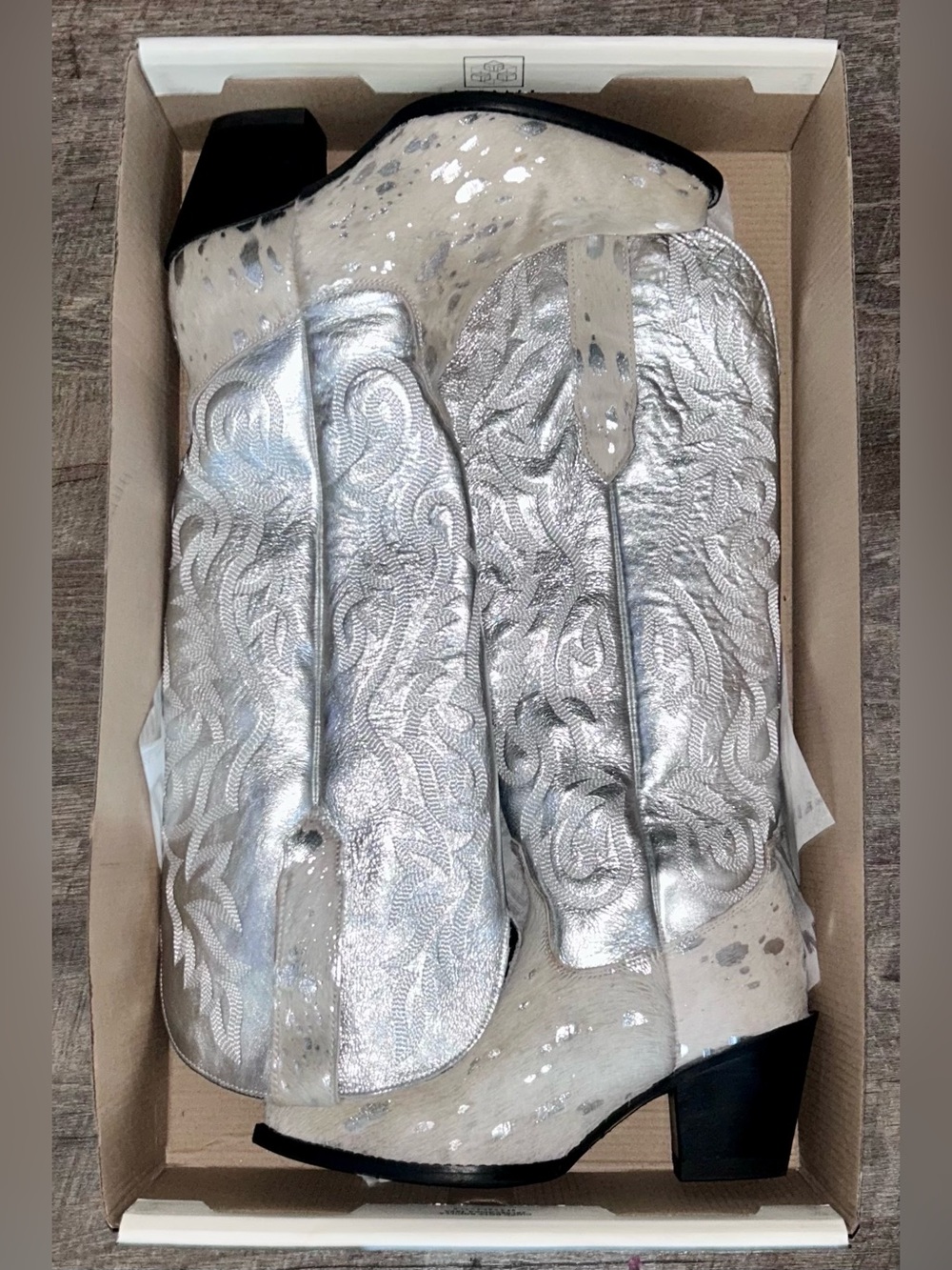 Dingo Metallic Silver” Take No Bull” Over the Knee Snip Toe Leather/Harion Boot - Picture 1 of 10